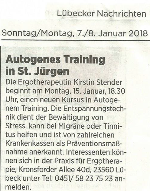 Ergotherapie Kirstin Stender - Autogenes Training  - LN 01/2018