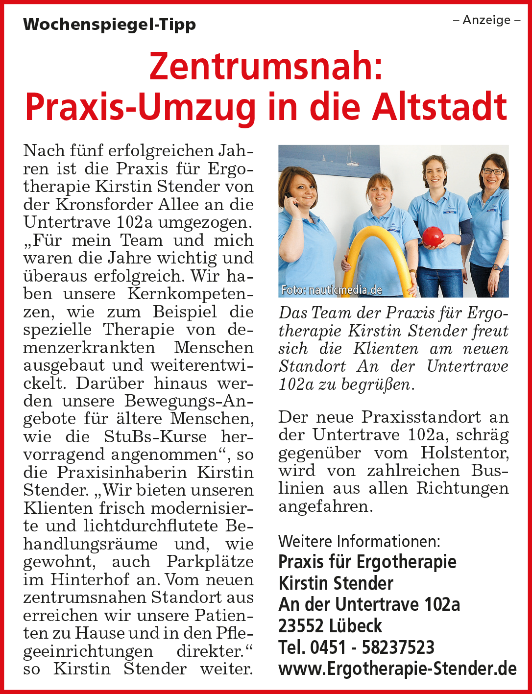 Ergotherapie Kirstin Stender - Zentrumsnah: Praxis-Umzug in die Altstadt